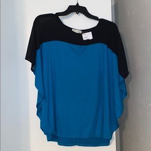 2/$20 NWT Faith and Joy Ladies blue black short sleeve Blouse Sz L